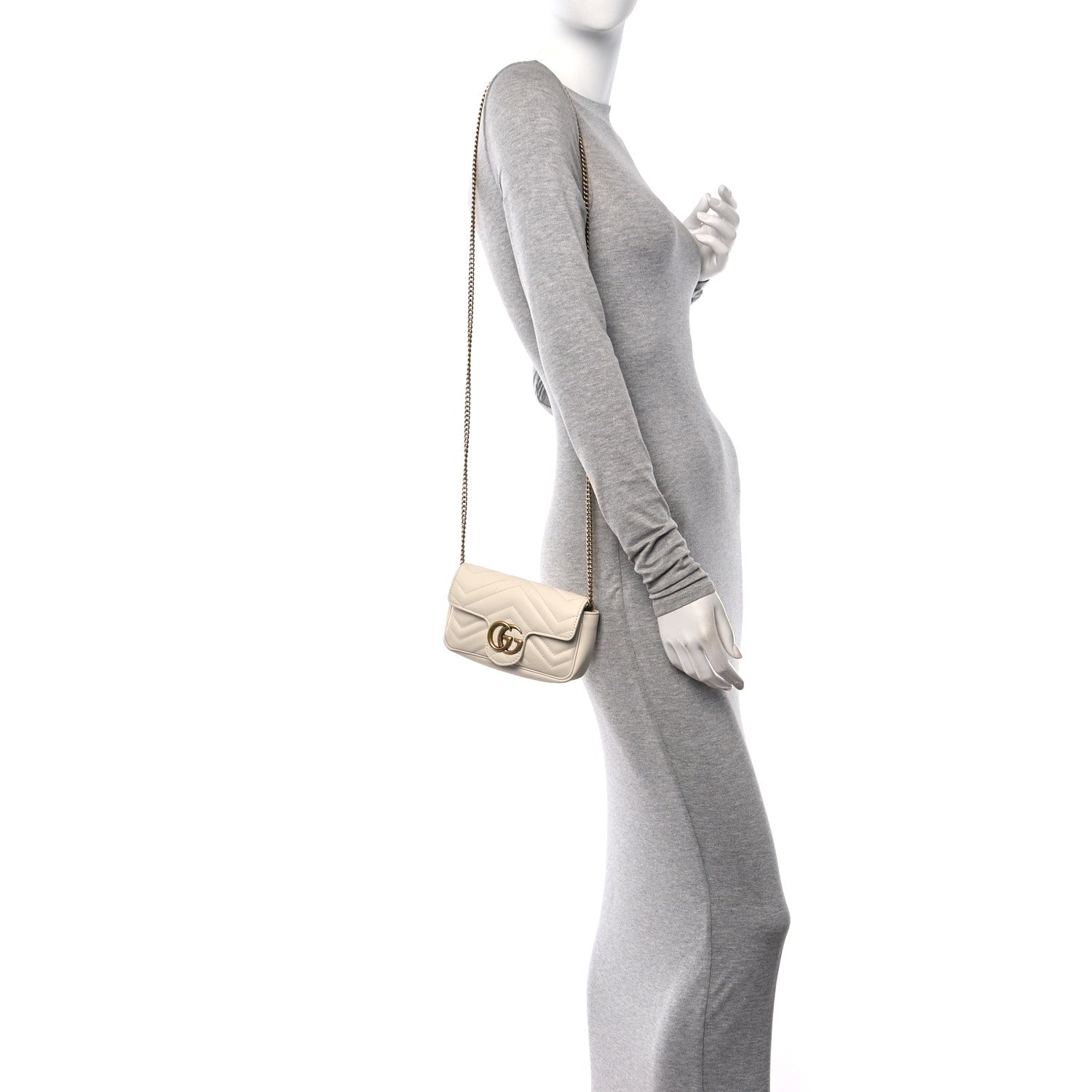 Gucci Calfskin Matelasse Super Mini GG Marmont Shoulder Bag White 2 of 14