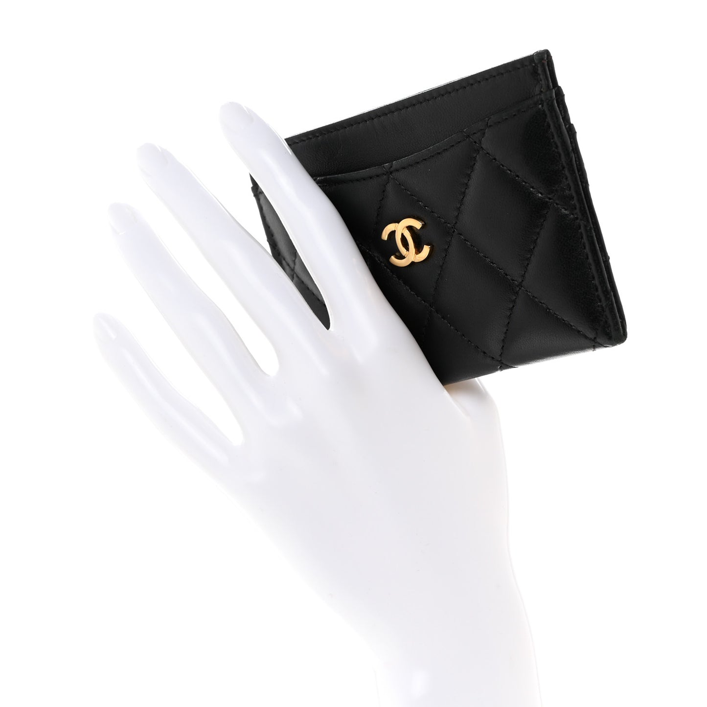 Lambskin Quilted Card Holder Black
