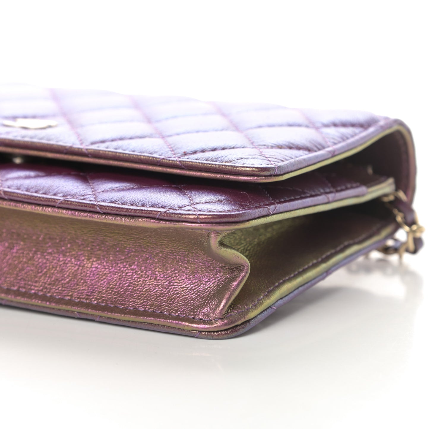 Iridescent Lambskin Quilted Wallet On Chain WOC Purple