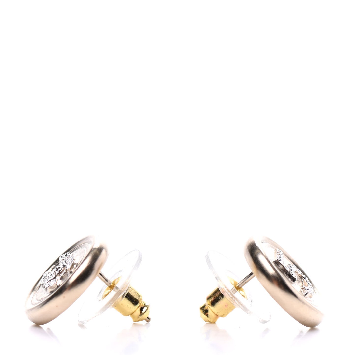 Crystal CC Round Earrings Light Gold