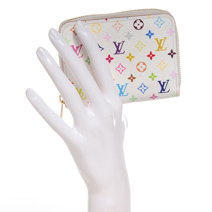 Louis Vuitton Monogram Multicolor Zippy Coin Purse Wallet White Litchi 2 of 7