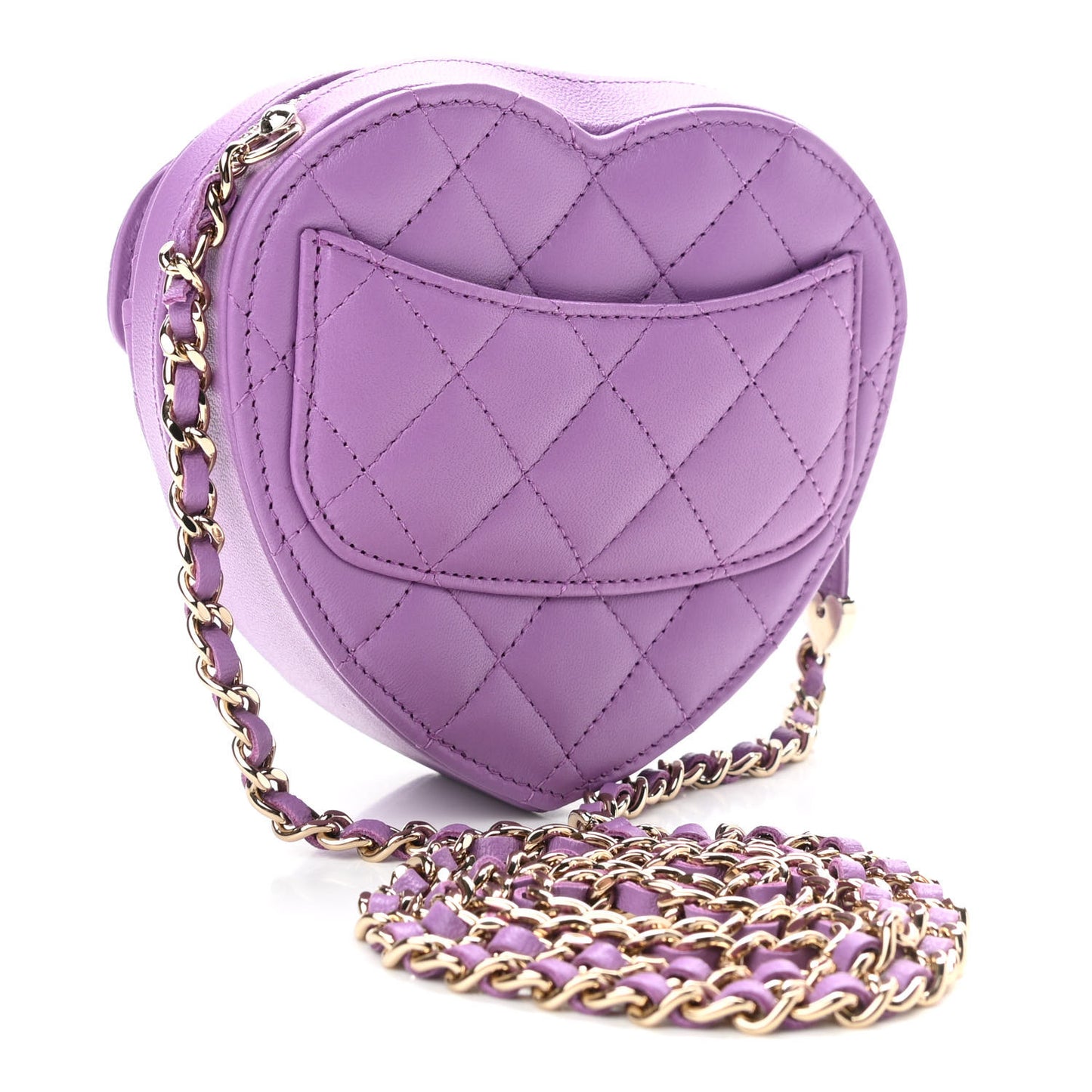 Lambskin Quilted CC In Love Heart Clutch With Chain Purple
