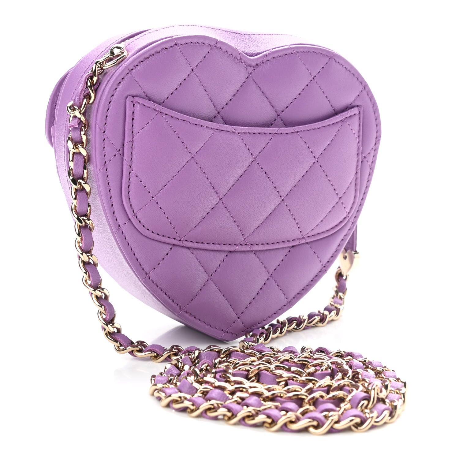 Chanel Lambskin Quilted CC In Love Heart Clutch With Chain Purple 3 of 11