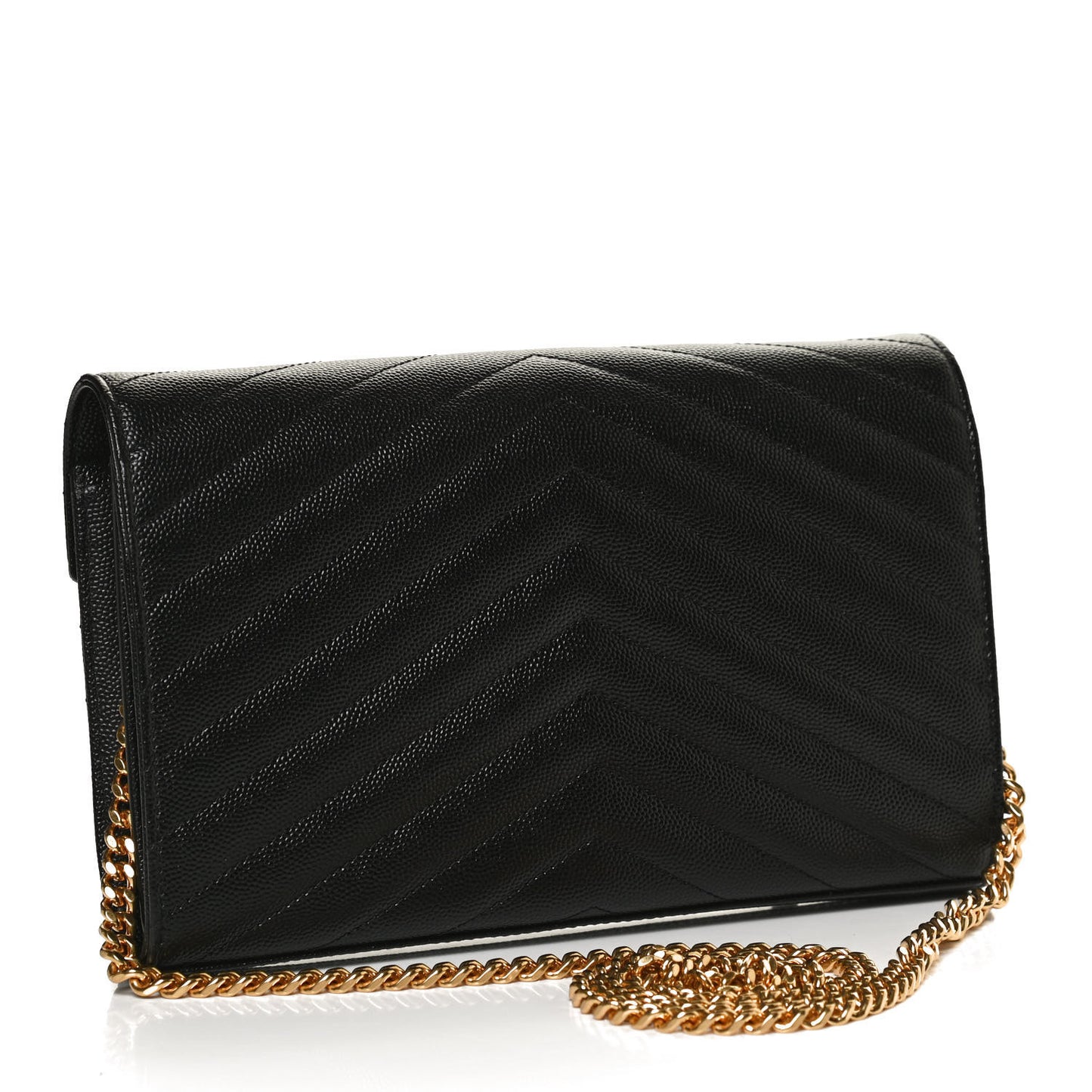 Grain De Poudre Matelasse Chevron Monogram Chain Wallet Black
