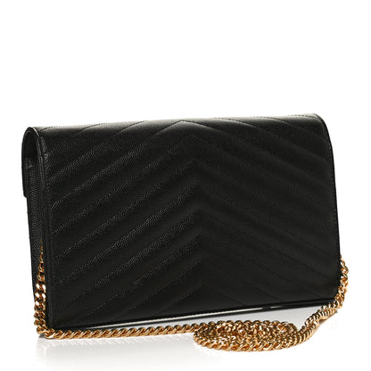 Saint Laurent Grain De Poudre Matelasse Chevron Monogram Chain Wallet Black 3 of 10