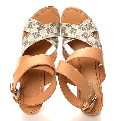 Louis Vuitton Damier Azur Starboard Wedges 41 Tan 2 of 9