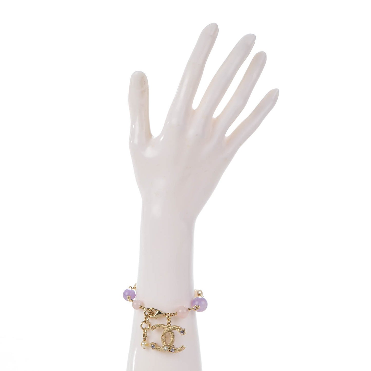 Pearl Beaded Crystal Star CC Bracelet Purple Gold
