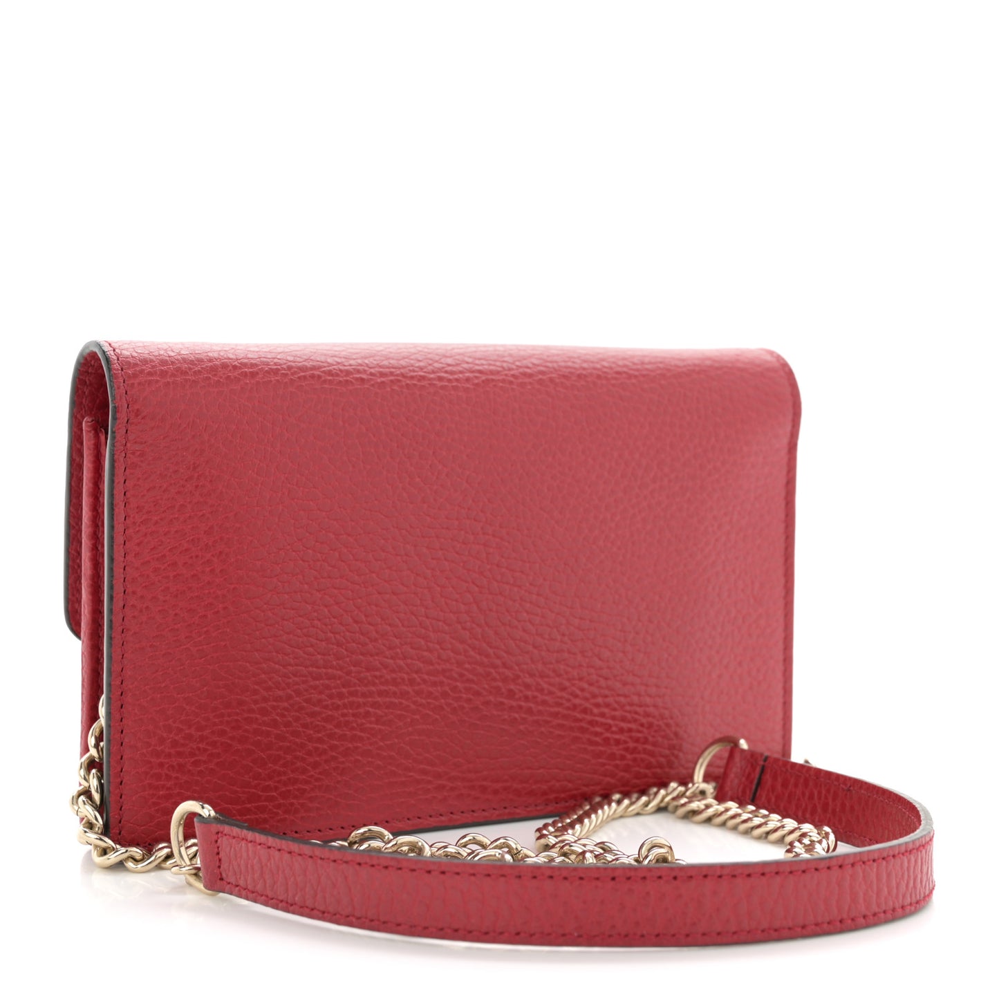 Dollar Calfskin Interlocking G Chain Wallet Red