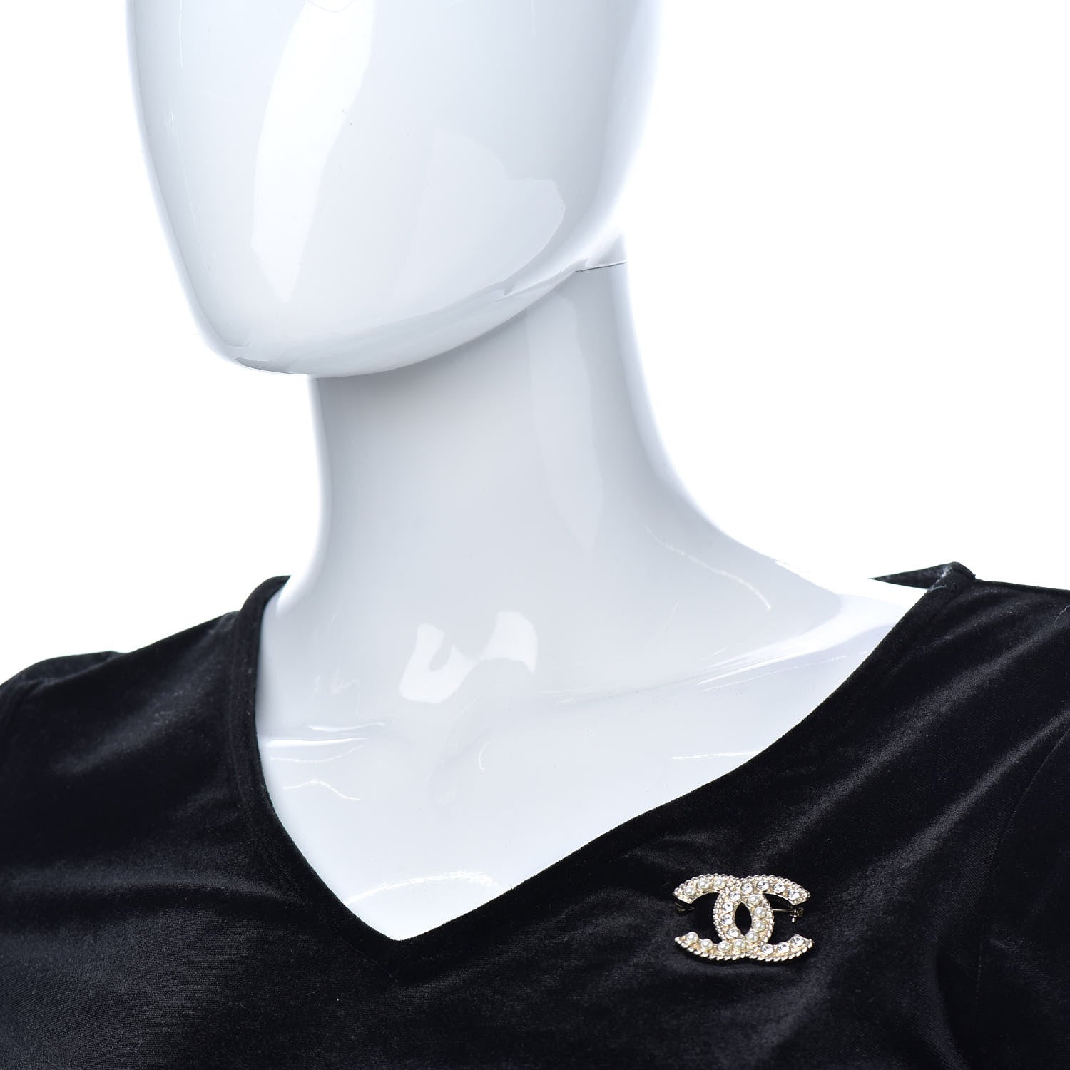Chanel Pearl Crystal CC Brooch Gold Pearly White 2 of 4