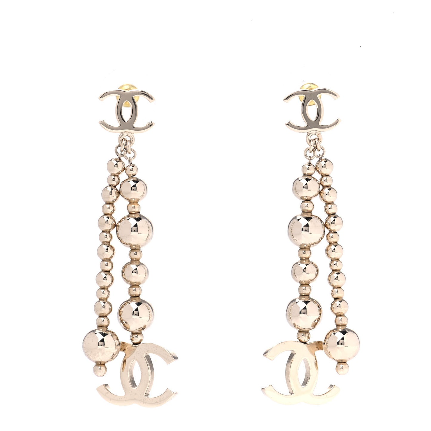 Metal CC Bead Drop Earrings Gold