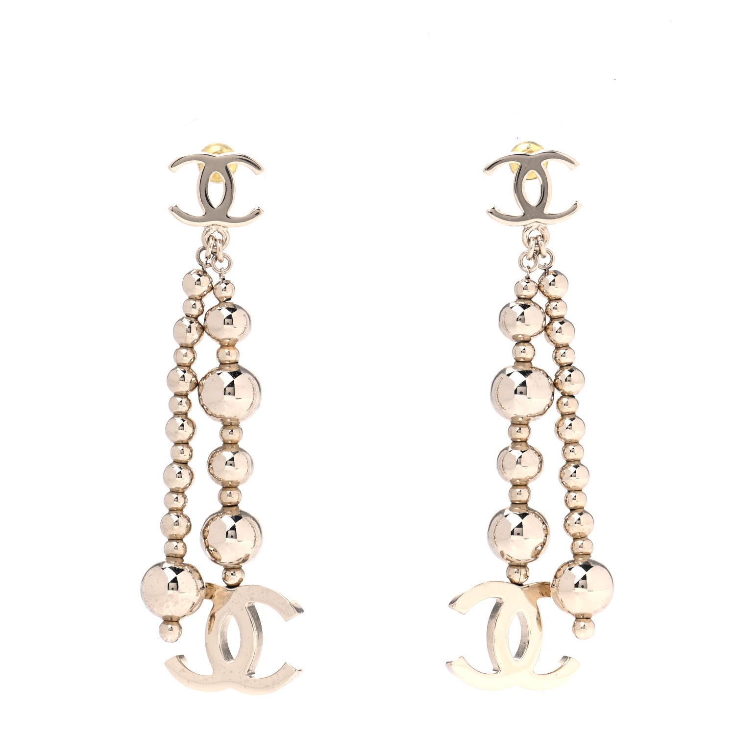 Chanel Metal CC Bead Drop Earrings Gold 1 of 4