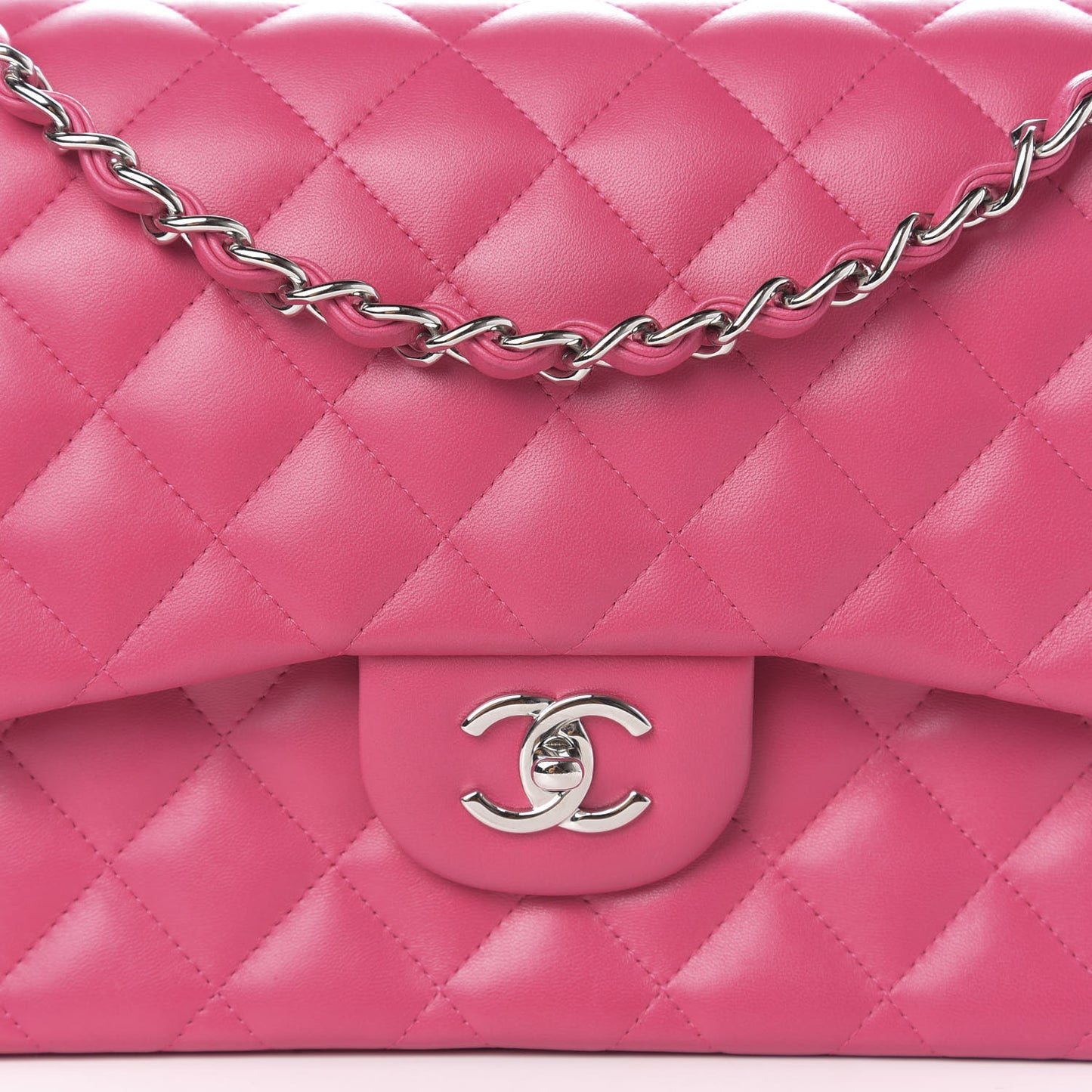 Lambskin Quilted Jumbo Double Flap Dark Pink