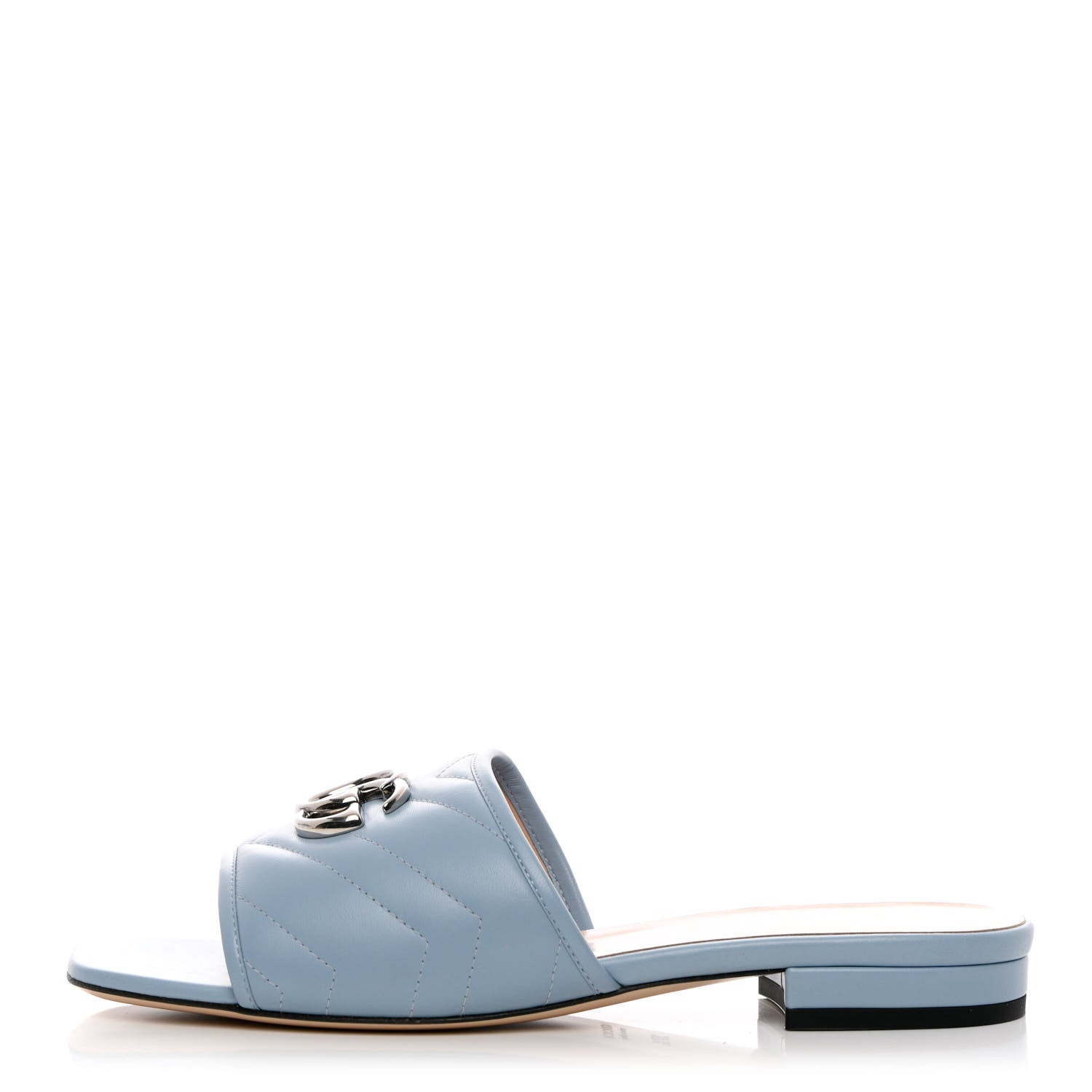 Gucci Nappa Matelasse GG Marmont Flat Slide Sandals 37.5 Porcelain Light Blue 1 of 12