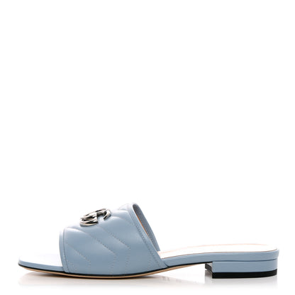 Gucci Nappa Matelasse GG Marmont Flat Slide Sandals 37.5 Porcelain Light Blue 1 of 12