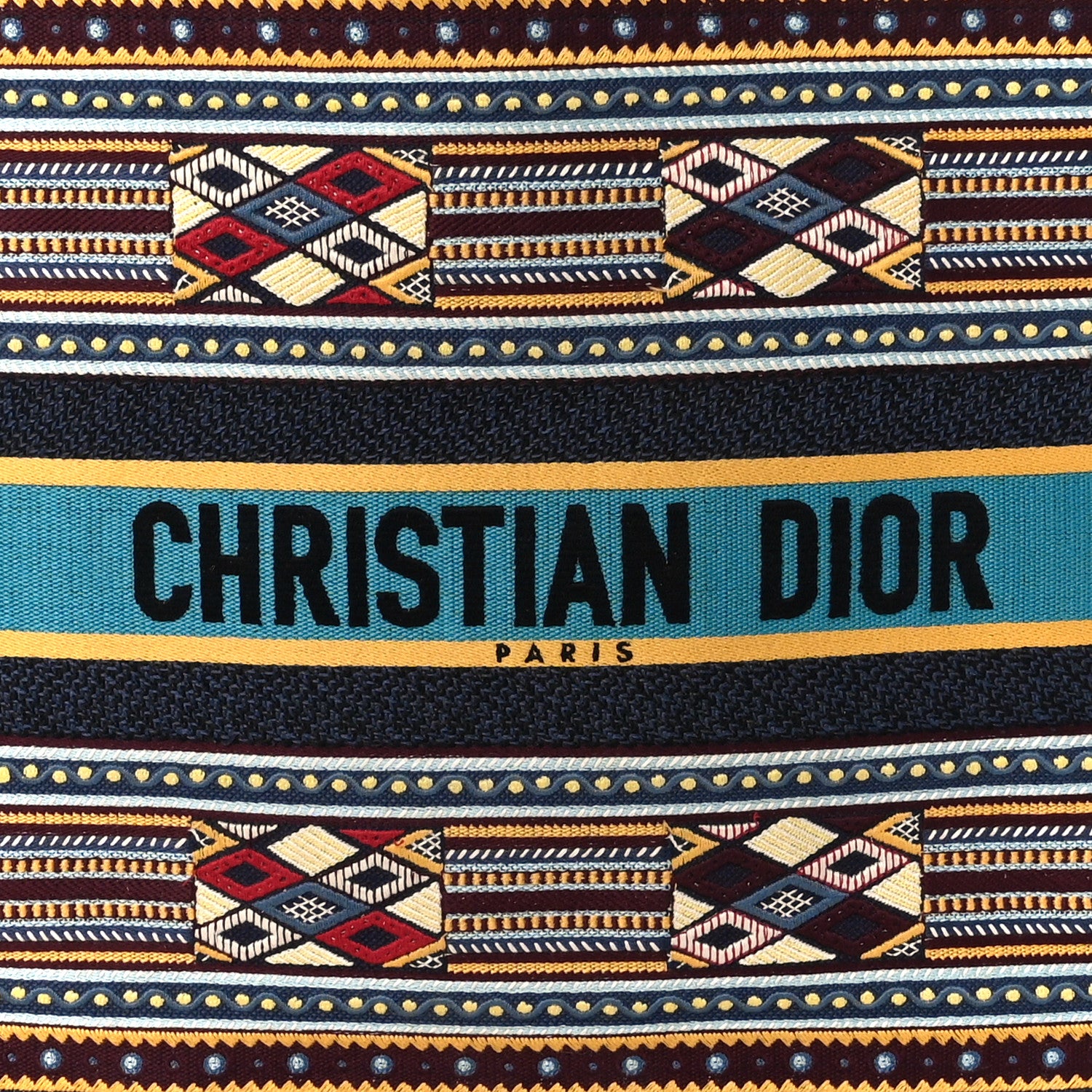 Christian Dior Canvas Embroidered Book Tote Blue Multicolor 8 of 10