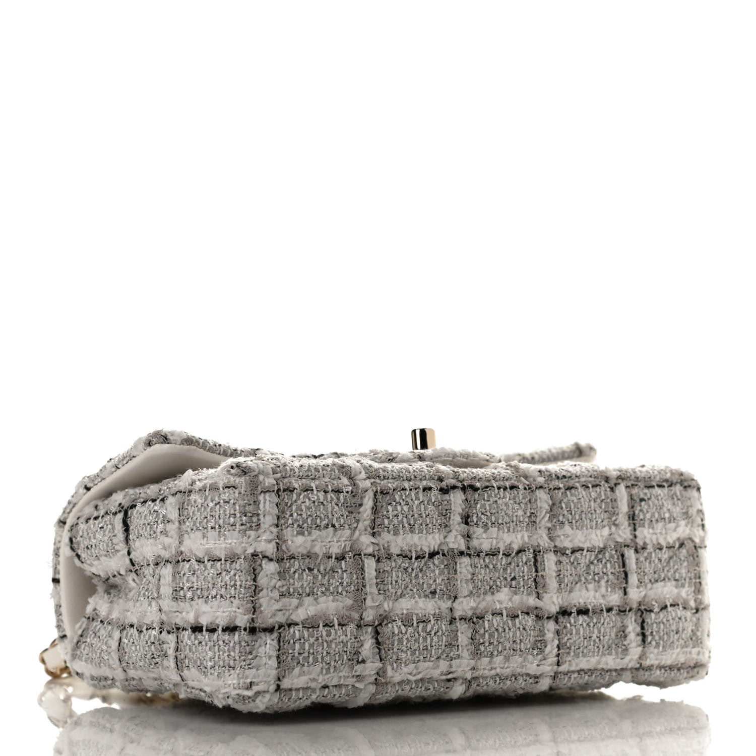 Chanel Tweed Quilted Mini Rectangular Flap White Grey 4 of 13