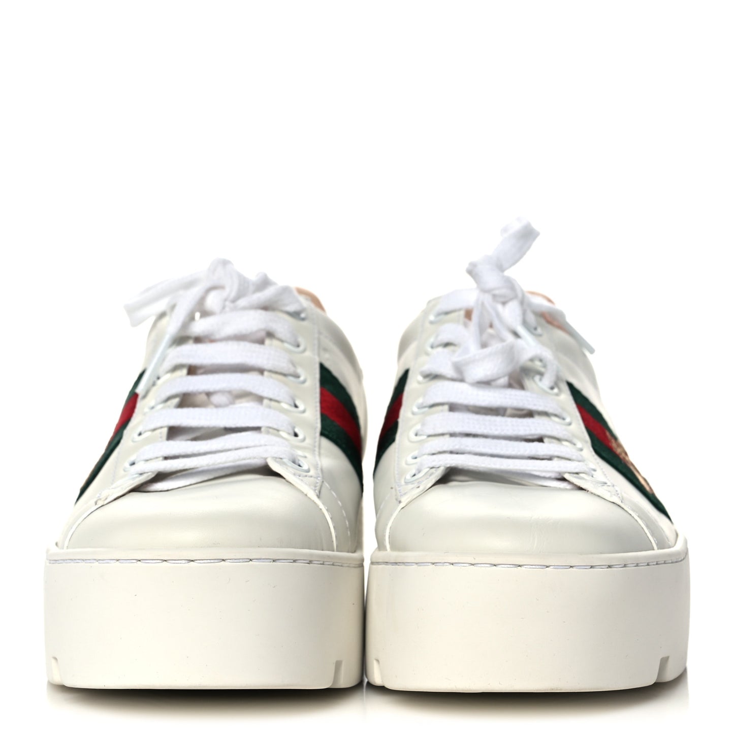Calfskin Web Bee Embroidered Womens Ace Platform Sneakers 36.5 White