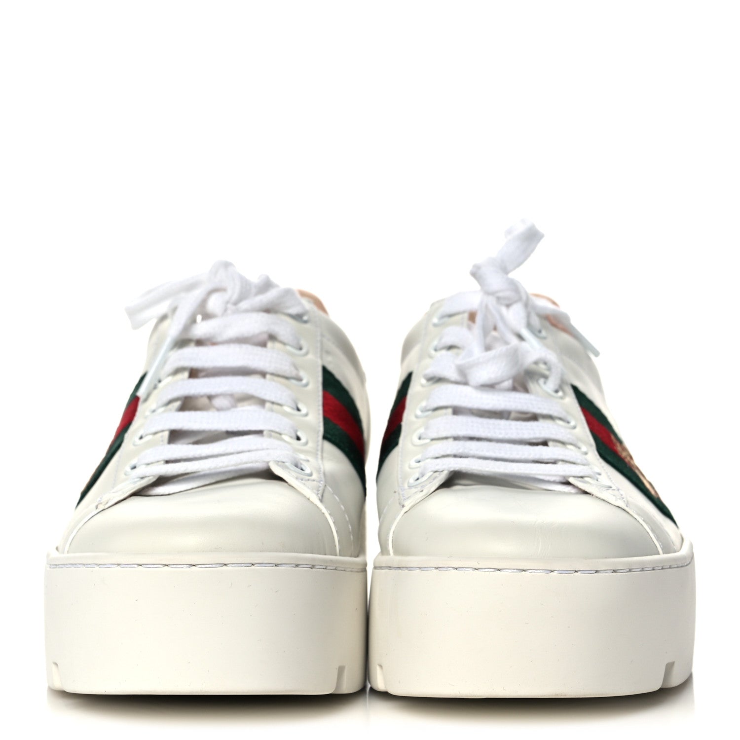 Gucci Calfskin Web Bee Embroidered Womens Ace Platform Sneakers 36.5 White 2 of 14