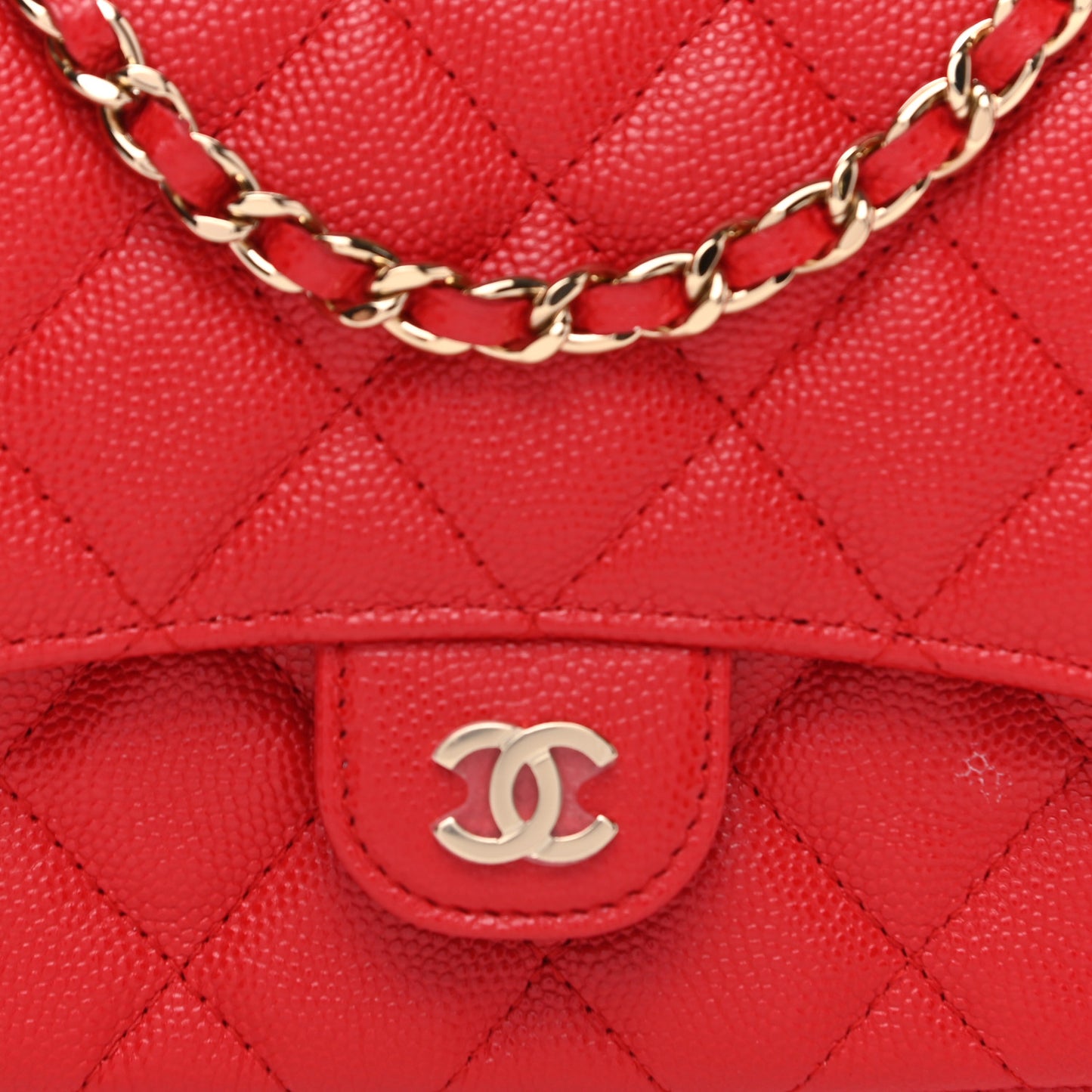 Caviar Quilted Flap Phone Holder With Chain Red