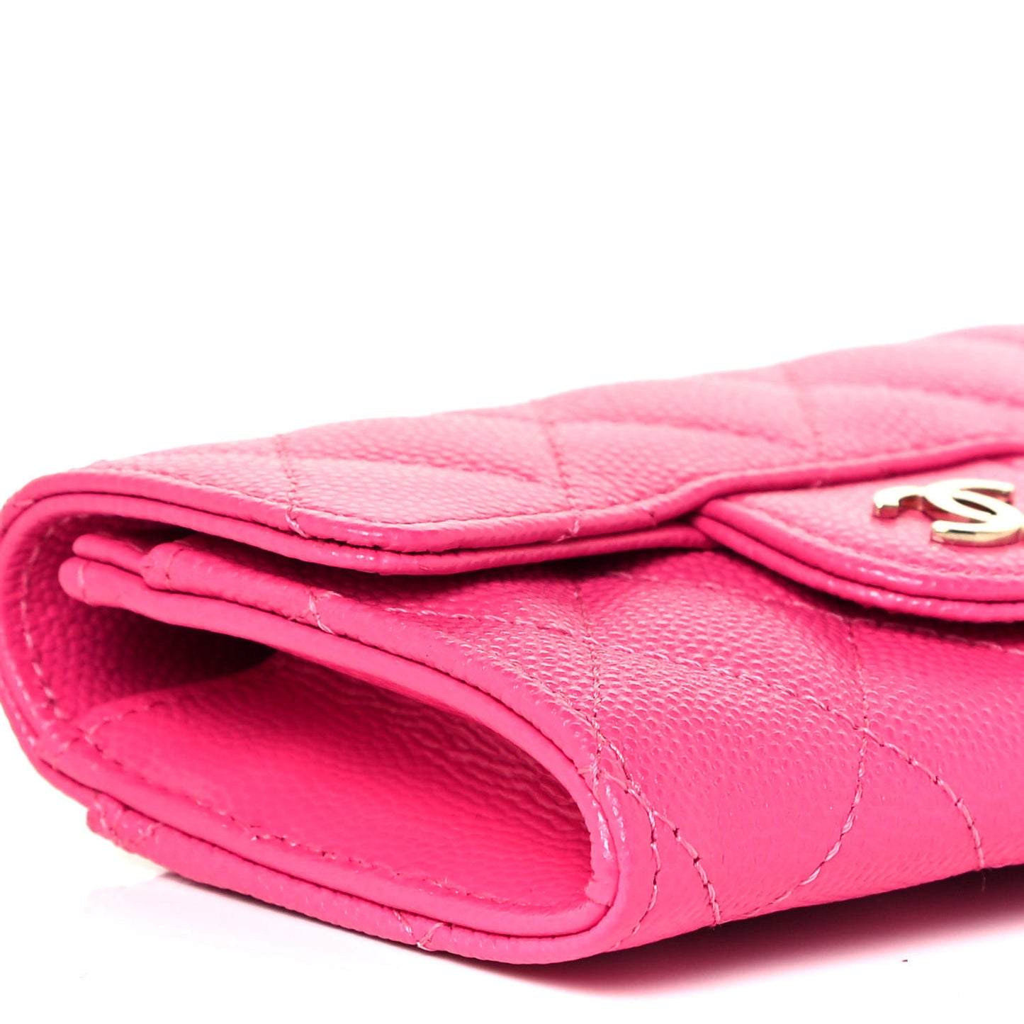 Caviar Quilted Flap Card Holder Wallet Dark Pink