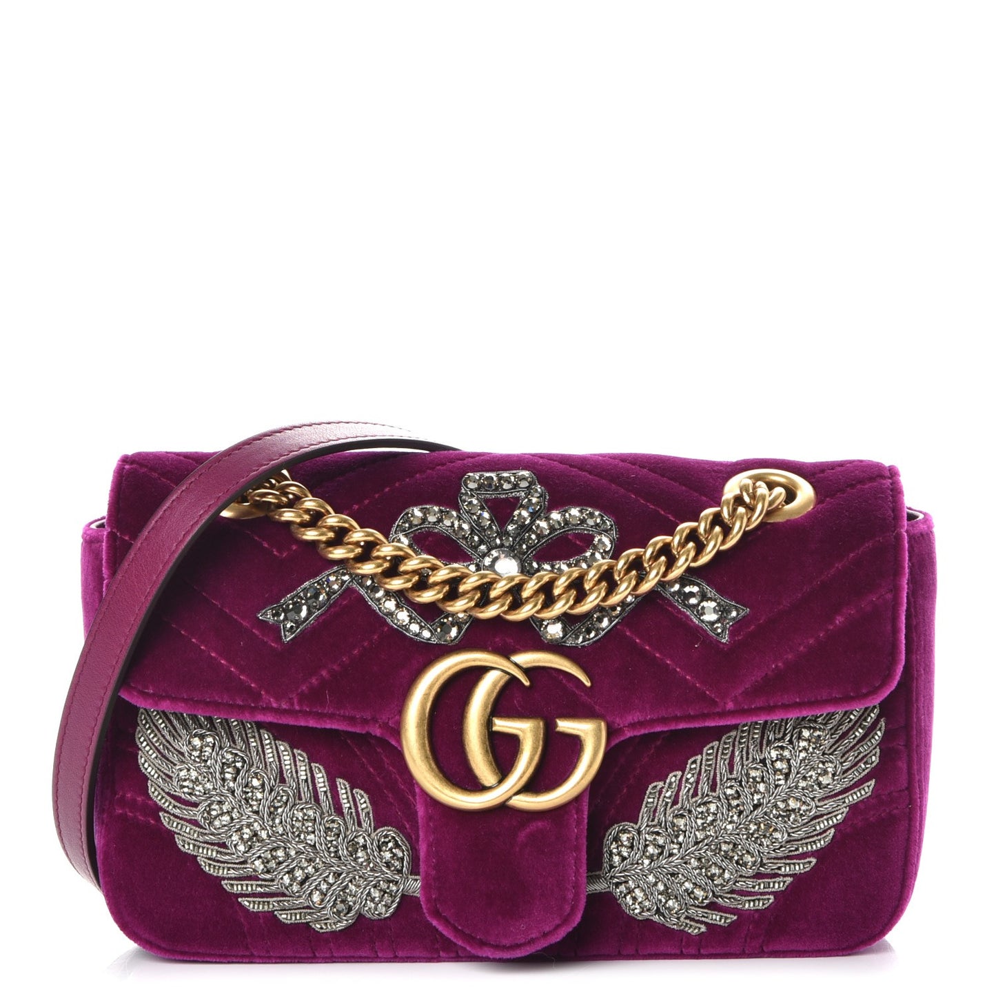 Velvet Matelasse Embroidered Mini GG Marmont Shoulder Bag Bordeaux