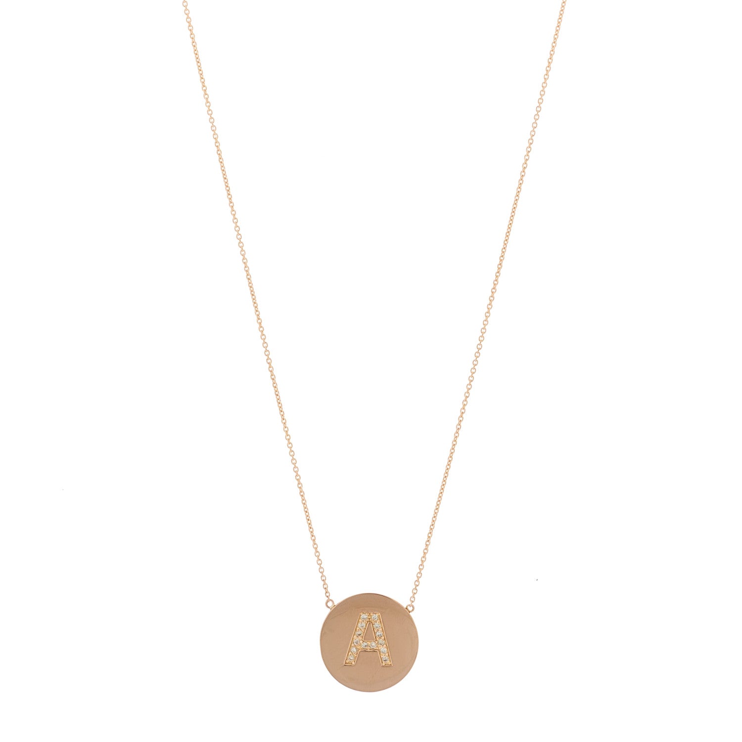 Jennifer Meyer 18K Rose Gold Diamond Letter A Disc Necklace 1 of 5