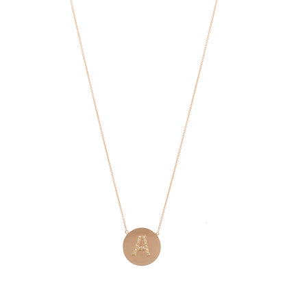 Jennifer Meyer 18K Rose Gold Diamond Letter A Disc Necklace 1 of 5