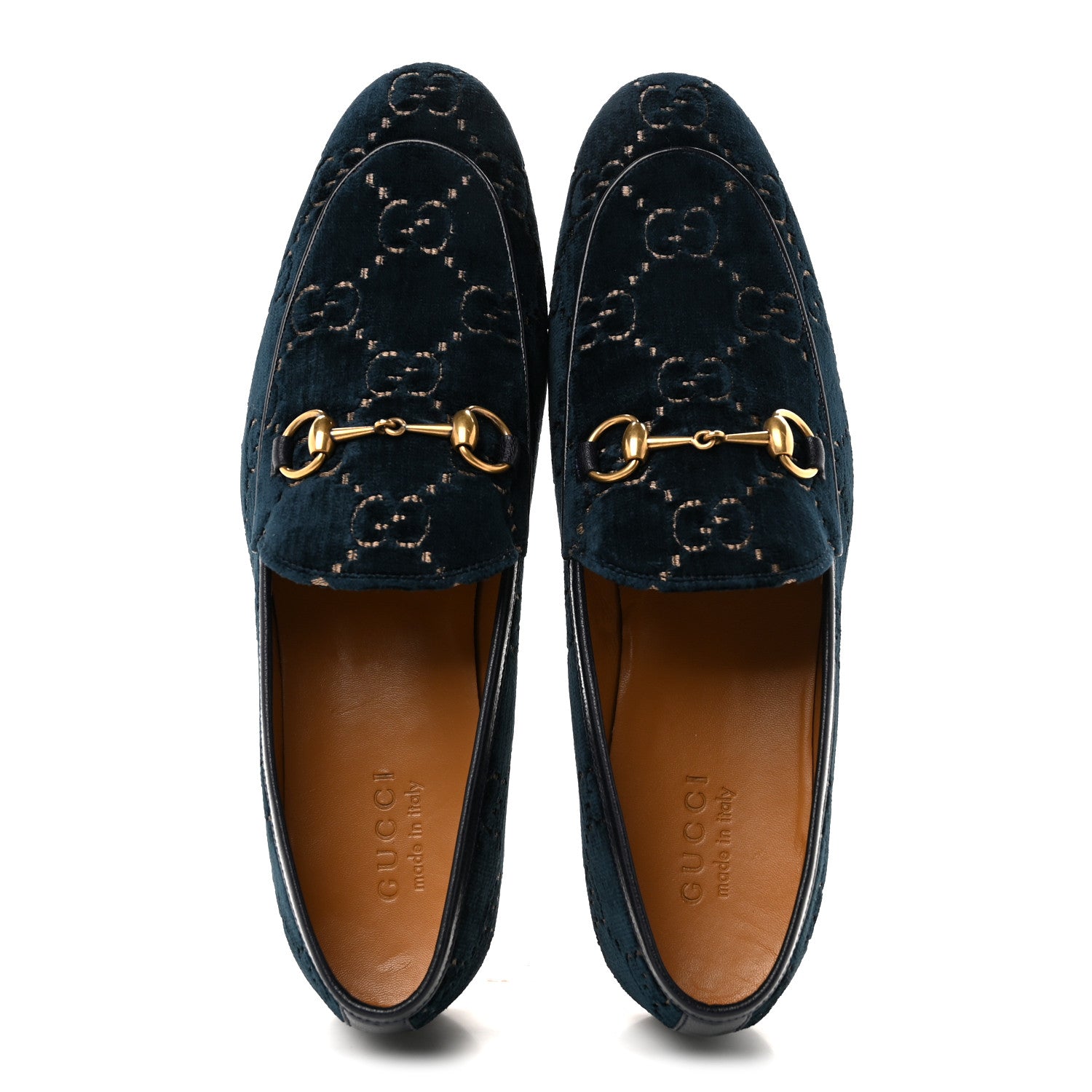 Gucci Velvet GG Monogram Horsebit Mens Jordaan Loafers 10.5 Blue Beige 2 of 9
