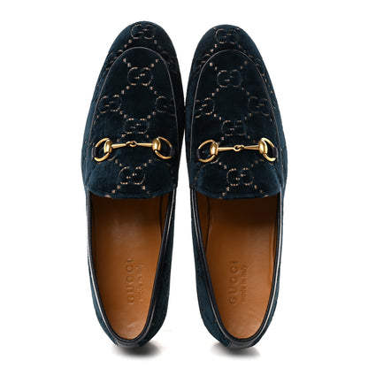 Gucci Velvet GG Monogram Horsebit Mens Jordaan Loafers 10.5 Blue Beige 2 of 9