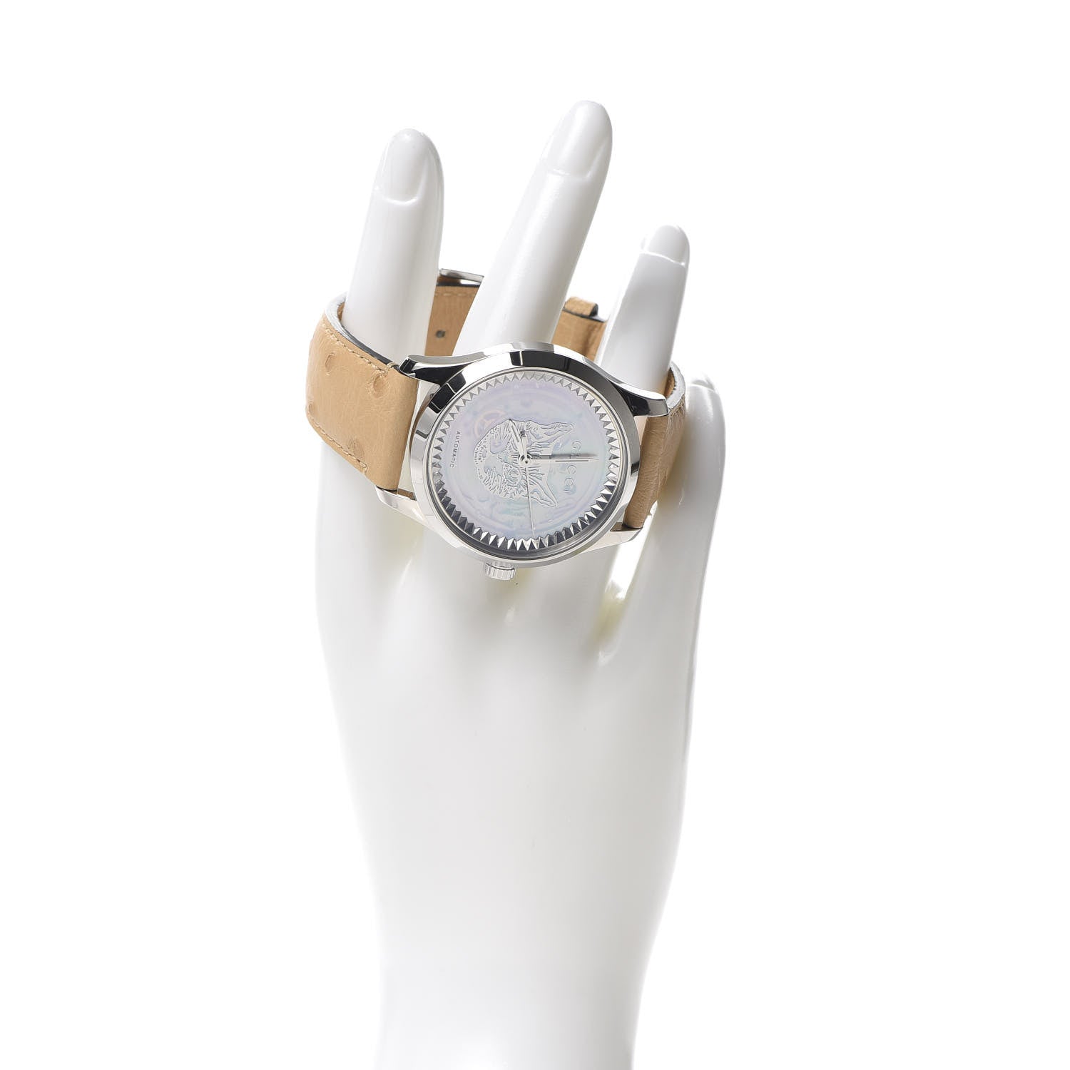 Gucci Stainless Steel Ostrich Mother of Pearl 38mm G-Timeless Cat Automatic Watch 2 of 6