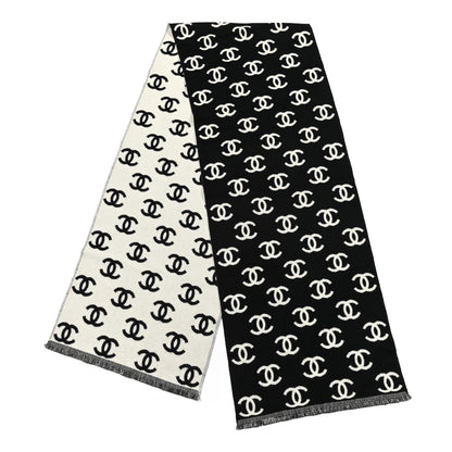 Chanel Wool Cashmere CC Scarf Black White 2 of 3