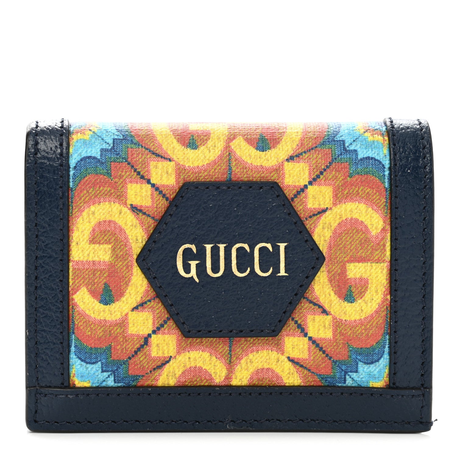 Gucci GG Supreme Kaleidoscope Calfskin Script Logo Gucci 100 Card Case Wallet Blue Orange Multicolor Blue Agata 1 of 9