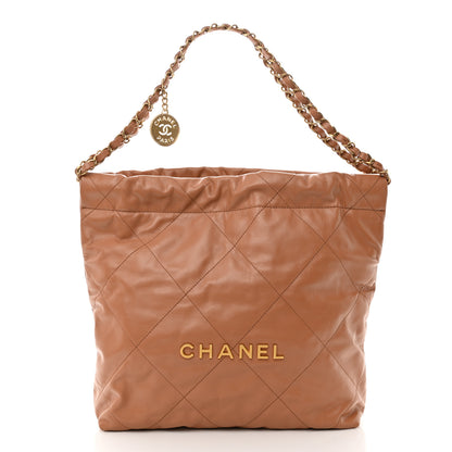 Chanel Shiny Calfskin Quilted Small Chanel 22 Camel 1 of 11