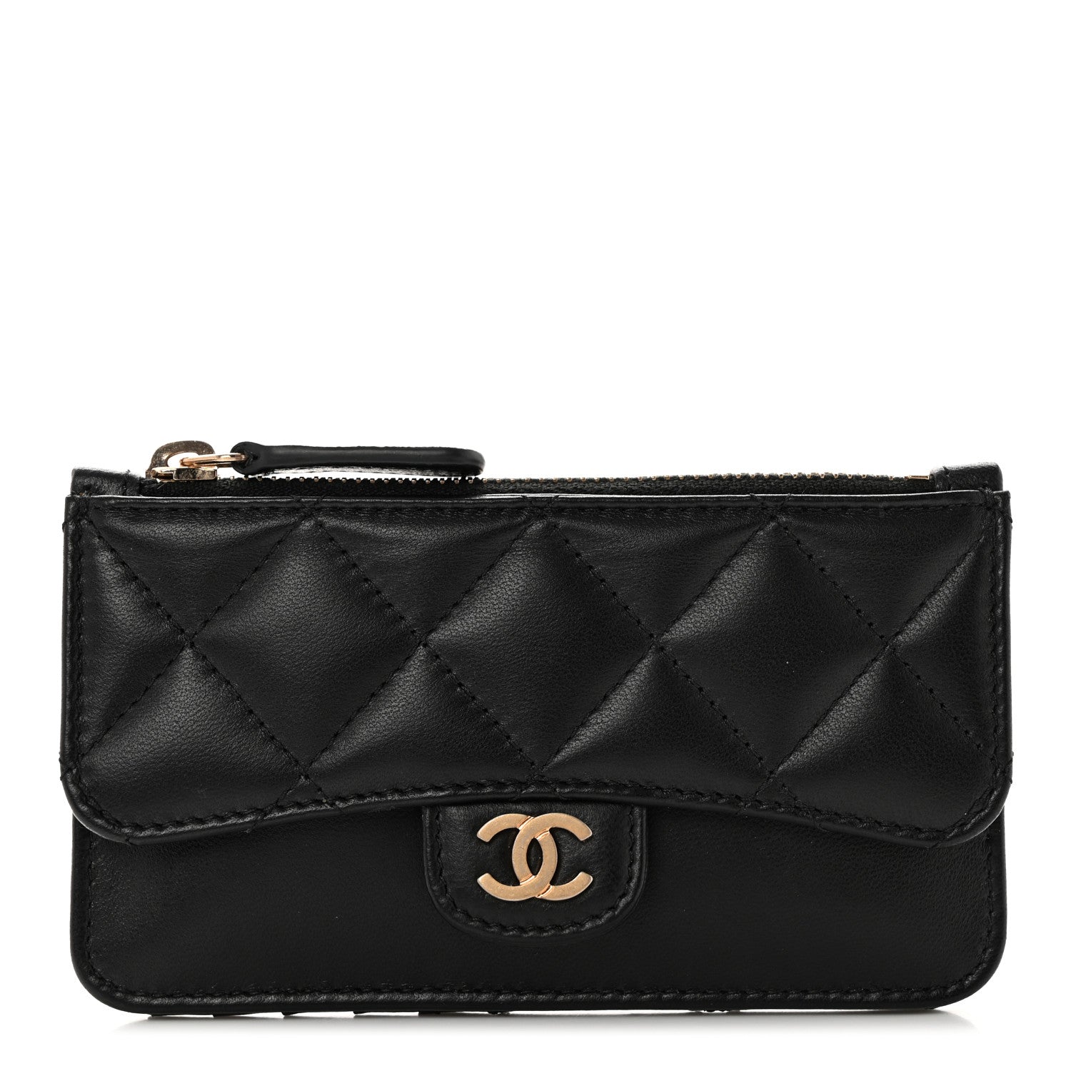 Chanel Lambskin Quilted Flap Zip Card Holder Black 1 of 8