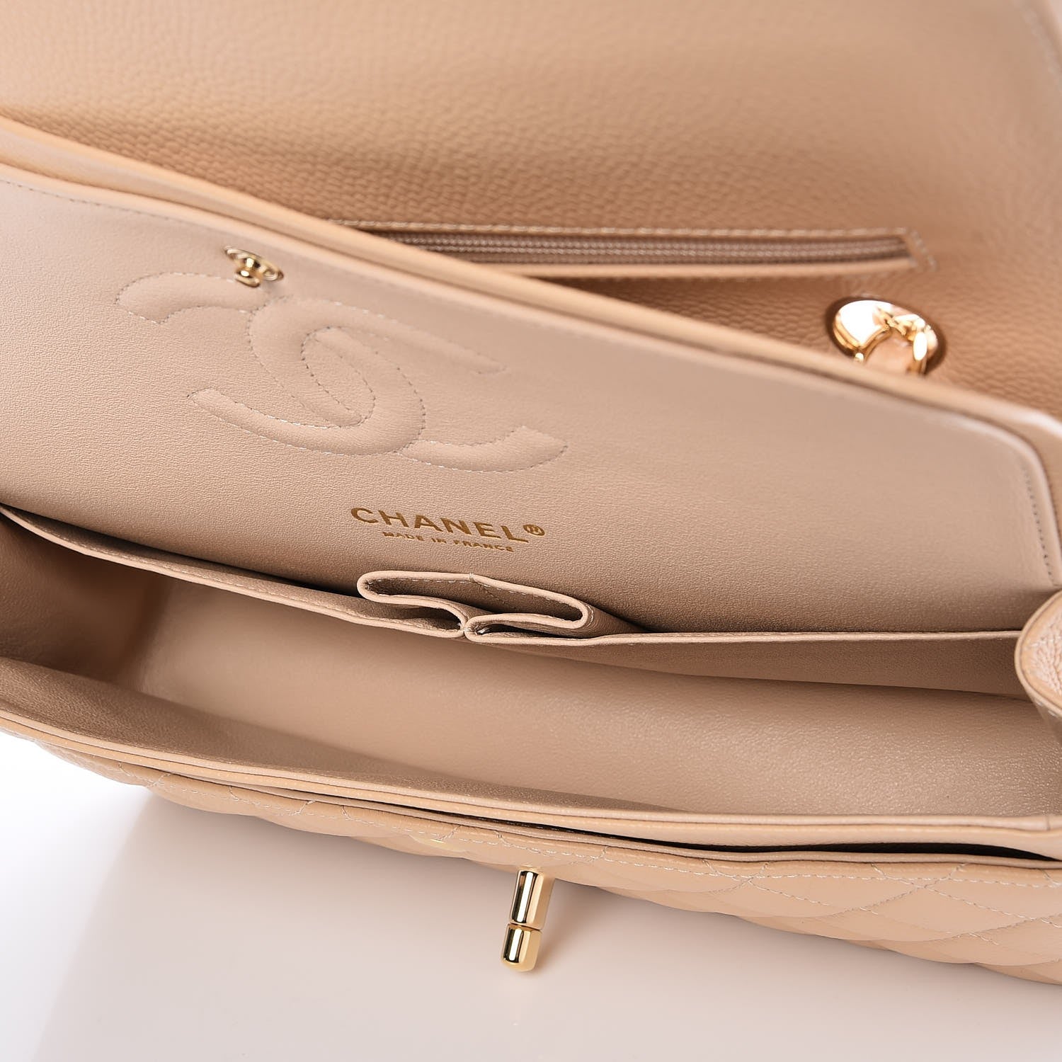 Chanel Caviar Quilted Medium Double Flap Beige Clair 7 of 9