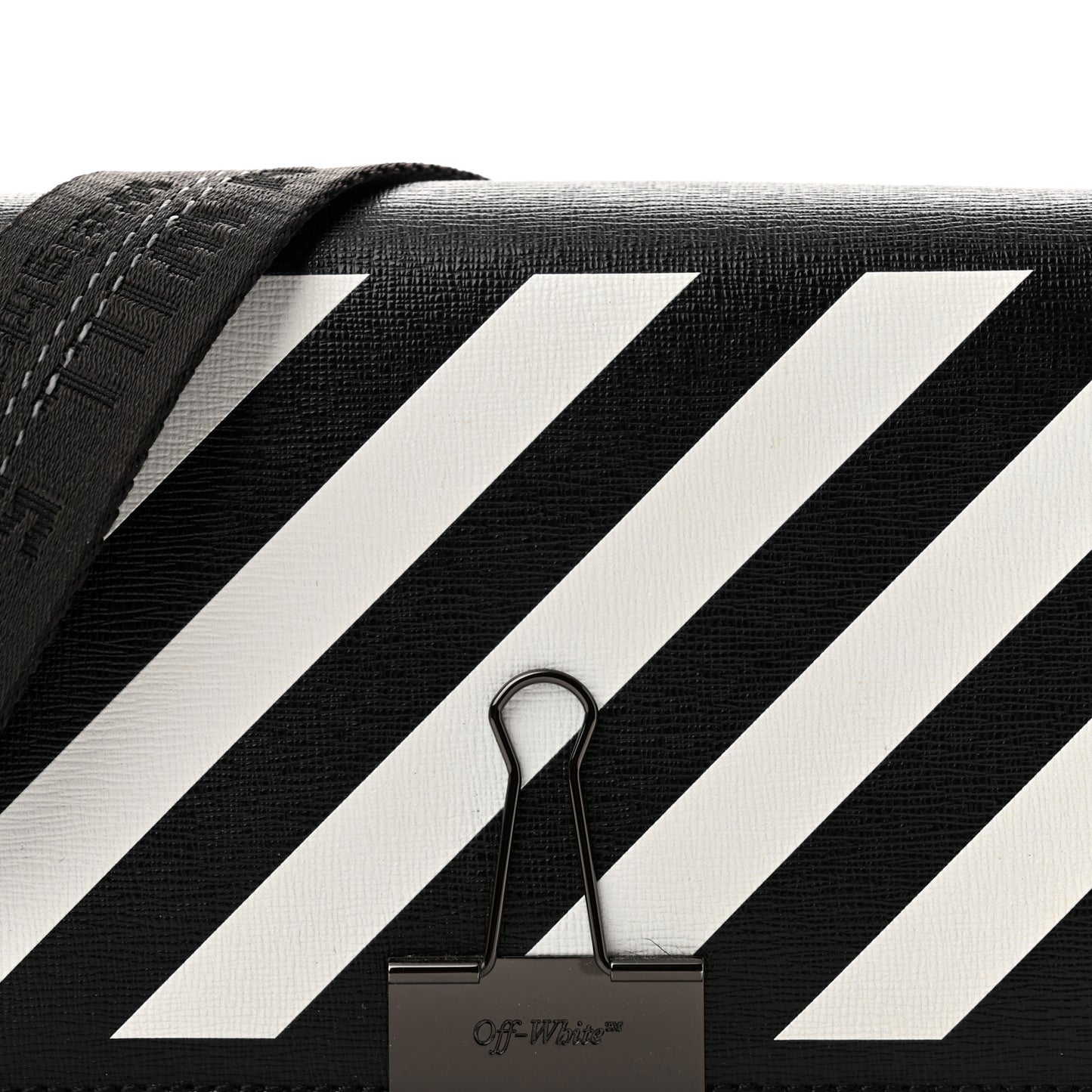 Saffiano Striped Mini Diag Binder Clip Bag Black White