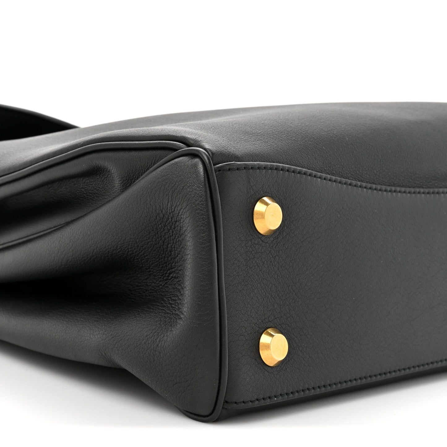 Natural Smooth Calfskin Medium Rodeo Top Handle Handbag Black