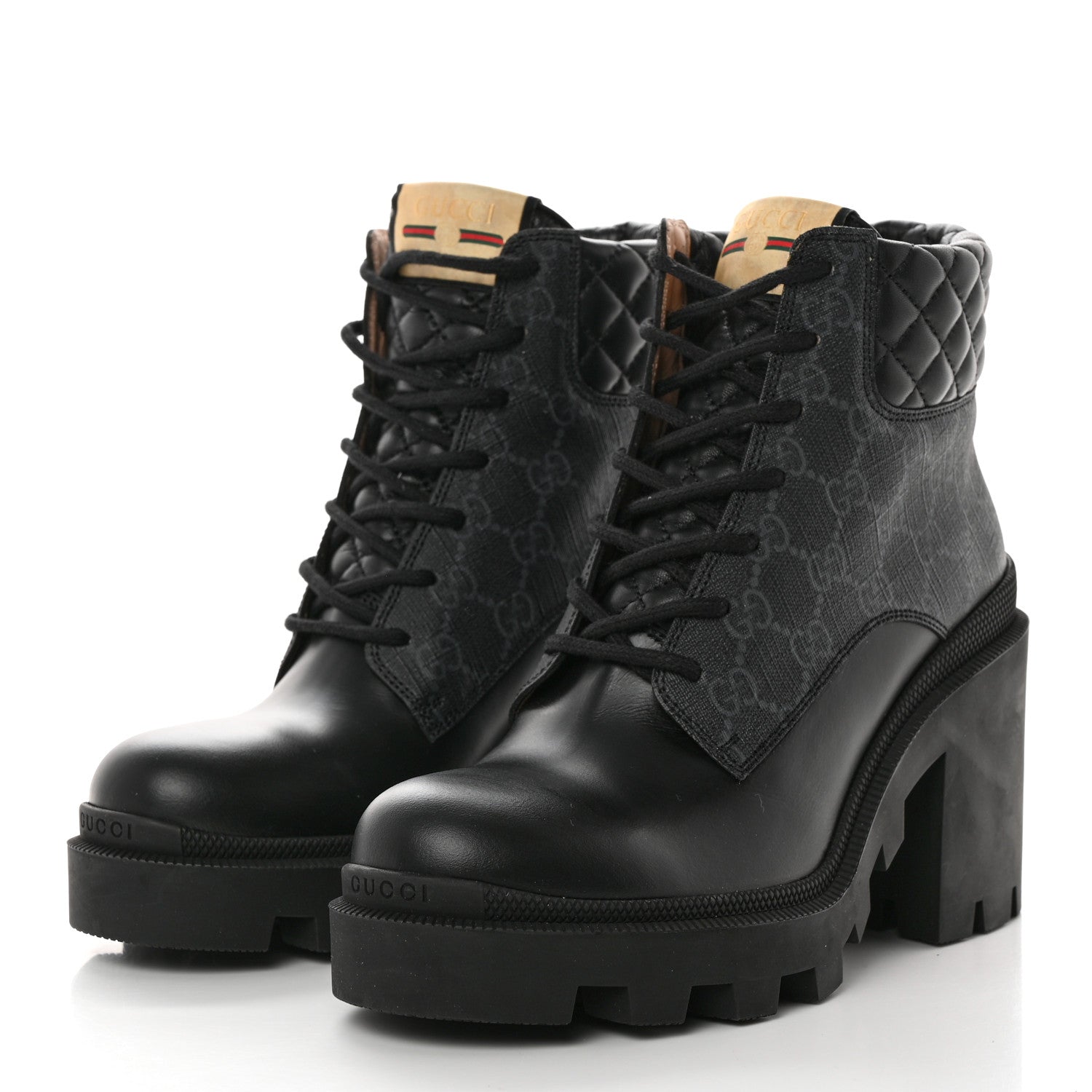 Gucci Apollo Calfskin GG Supreme Nappa Samoa Quilted Lace Up Ankle Boots 39.5 Black 3 of 9