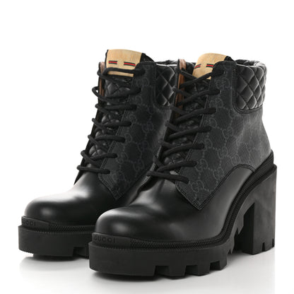 Gucci Apollo Calfskin GG Supreme Nappa Samoa Quilted Lace Up Ankle Boots 39.5 Black 3 of 9