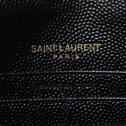 Saint Laurent Grain De Poudre Matelasse Chevron Monogram Envelope Chain Wallet Black 6 of 11