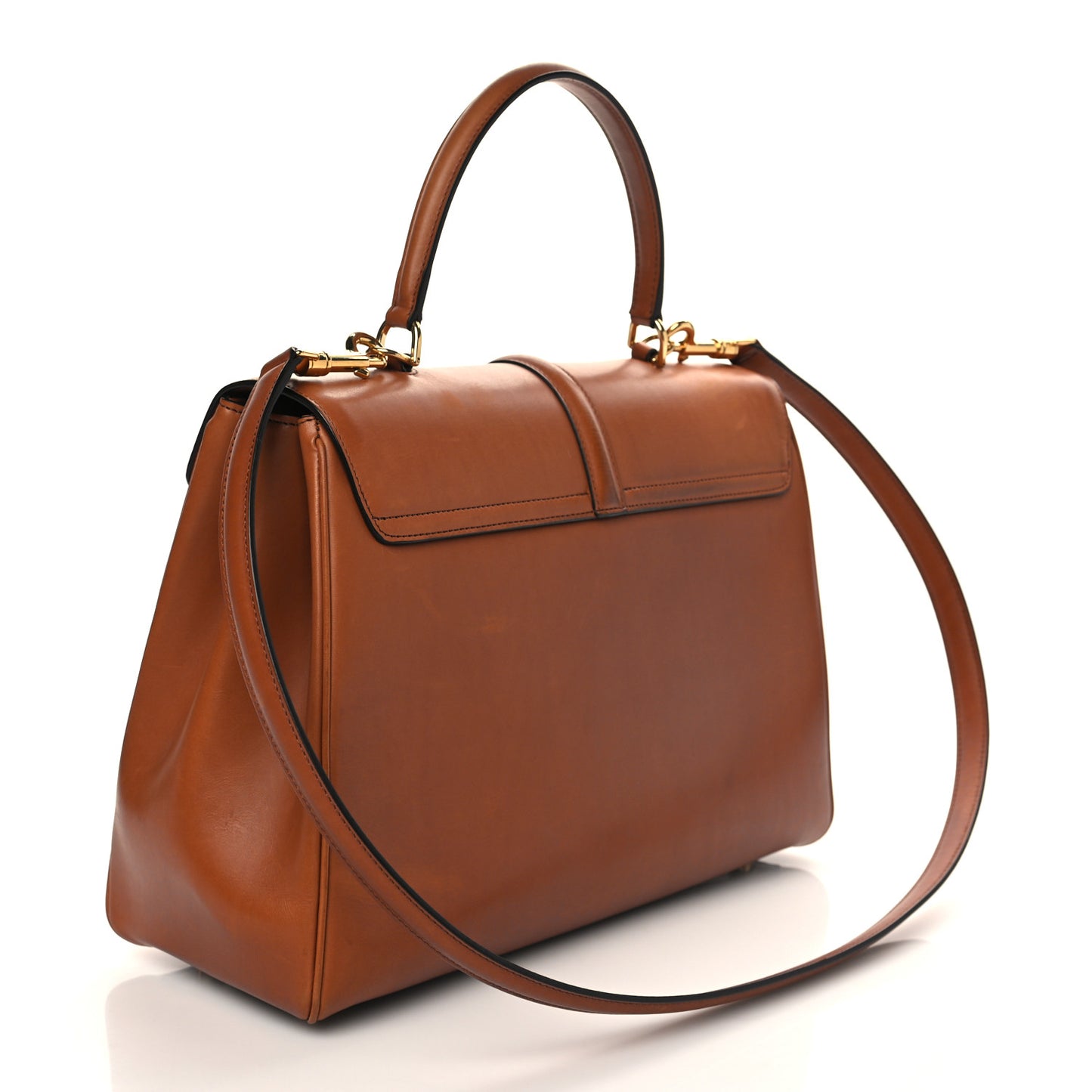 Satinated Calfskin Medium 16 Top Handle Bag Tan