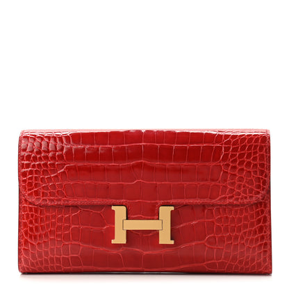 Hermes Shiny Alligator Constance Long Wallet Rouge De Coeur 1 of 7