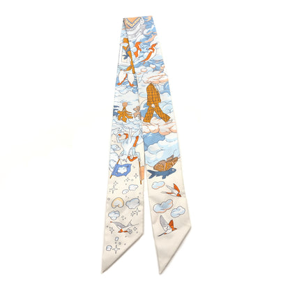 Hermes Silk Sur Mon Nuage Twilly Creme Bleu Ciel Orange 2 of 3