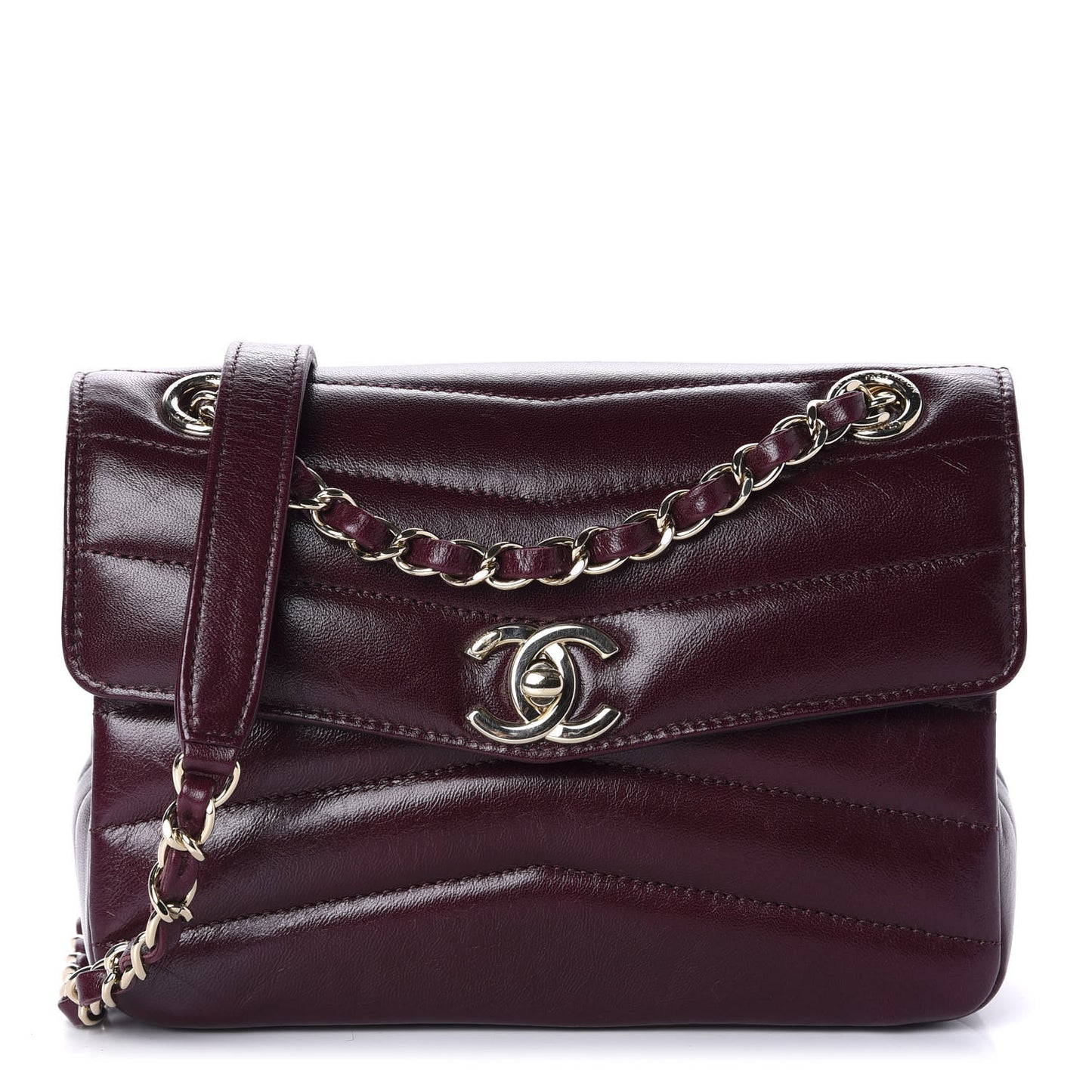 Shiny Lambskin Quilted Small Chevron Miroir Burgundy