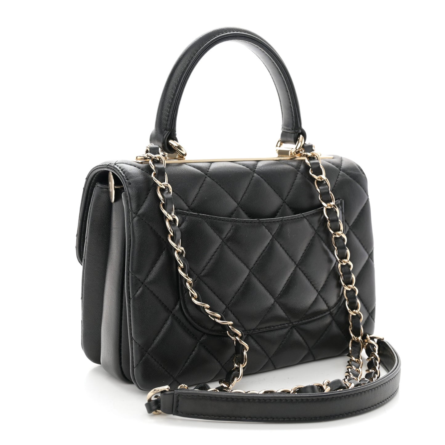 Lambskin Quilted Mini Trendy CC Dual Handle Flap Bag Black