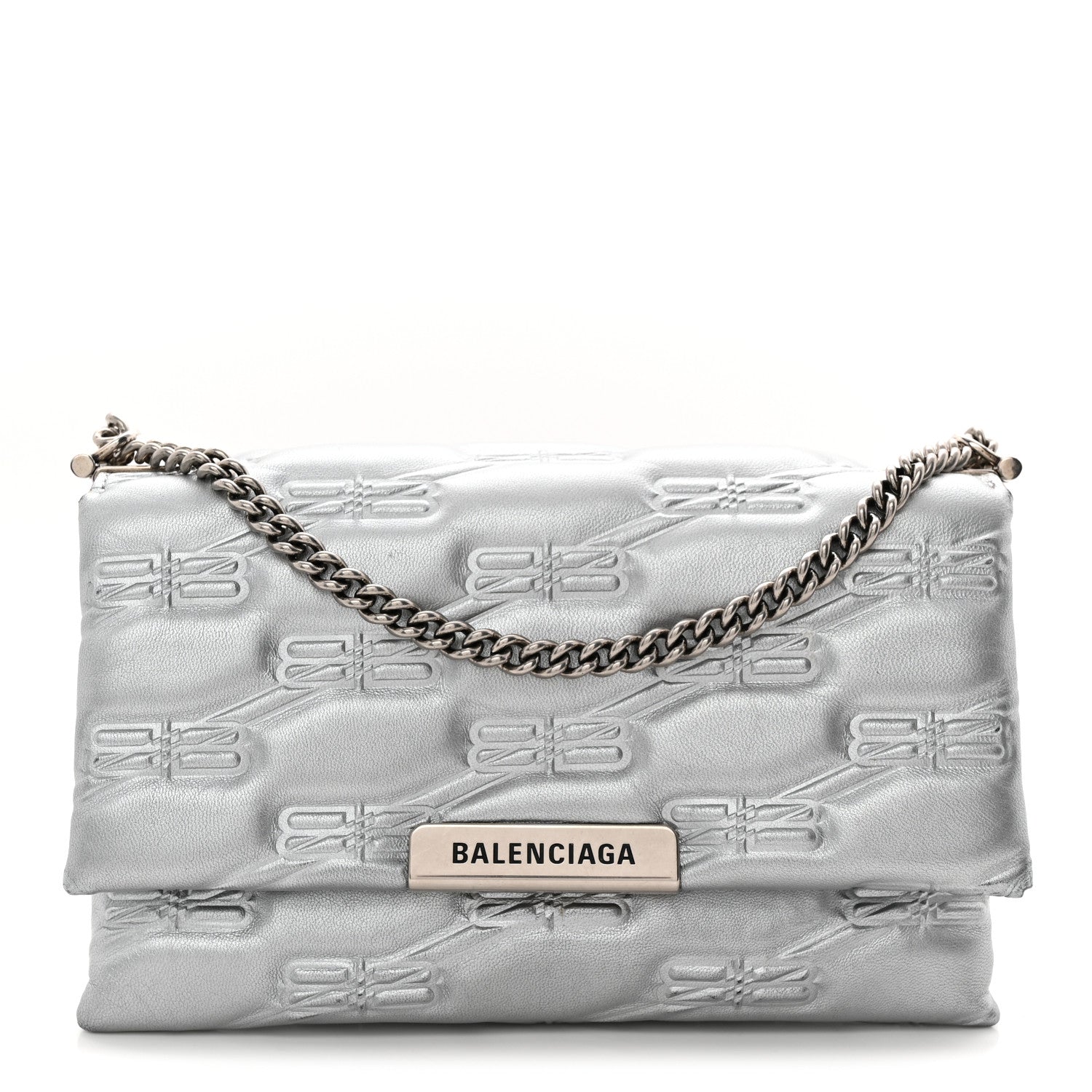 Balenciaga Nappa Allover License BB Monogram Embossed Small Triplet Bag Silver 1 of 10