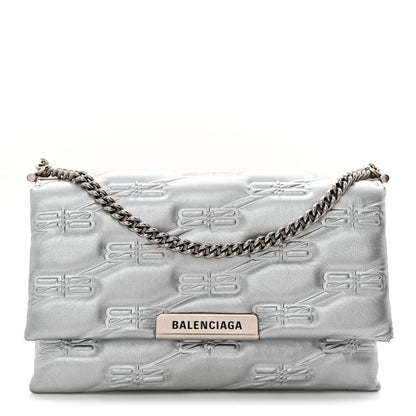 Balenciaga Nappa Allover License BB Monogram Embossed Small Triplet Bag Silver 1 of 10