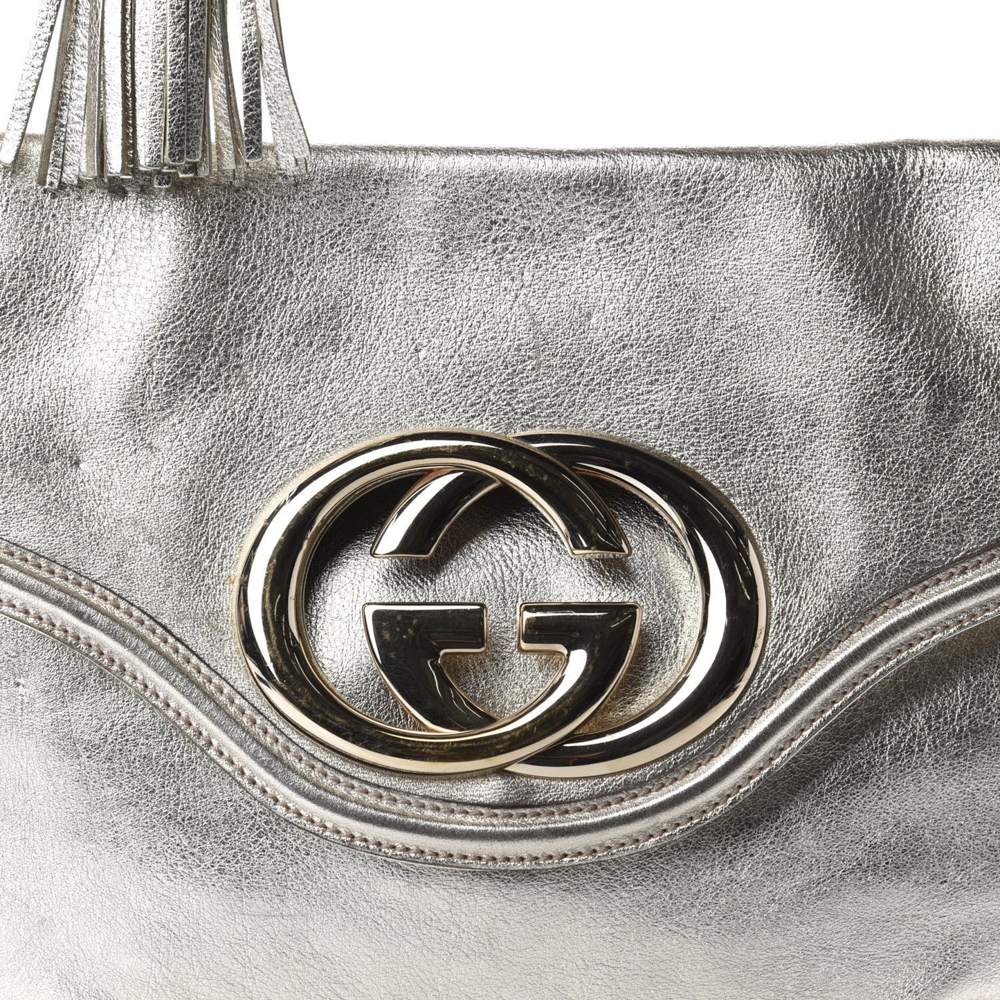 Metallic Calfskin Medium Britt Tassel Shoulder Bag Platinum