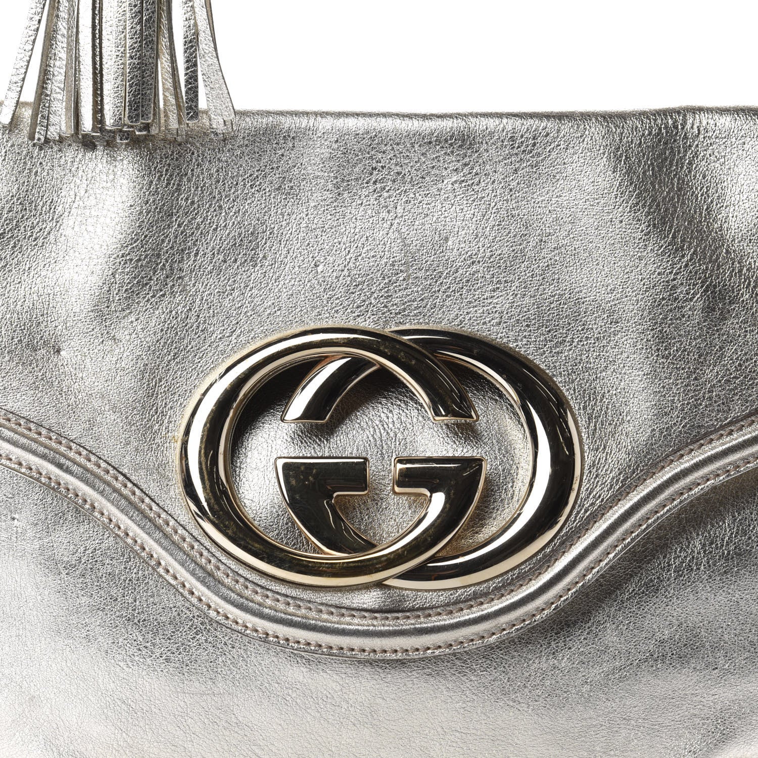Gucci Metallic Calfskin Medium Britt Tassel Shoulder Bag Platinum 14 of 16