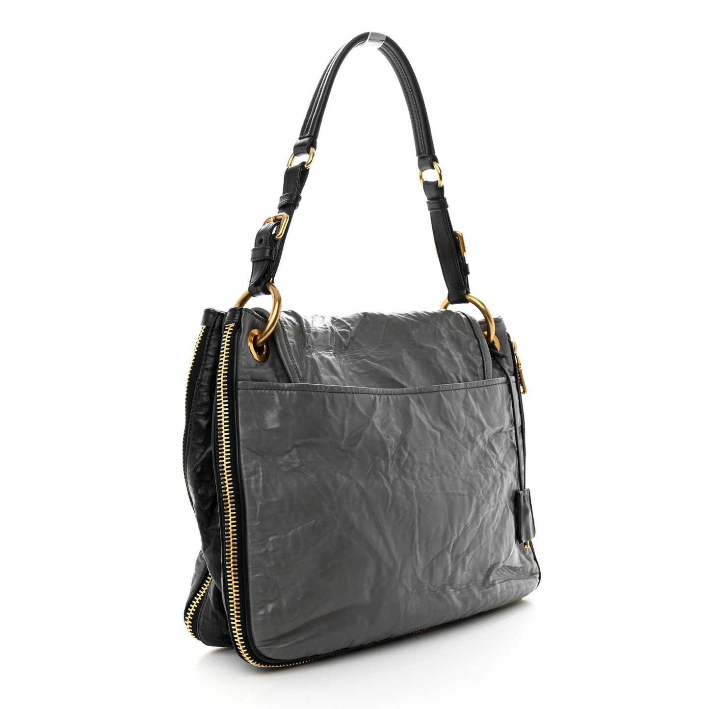 Vitello Shine Pushlock Shoulder Bag Grey